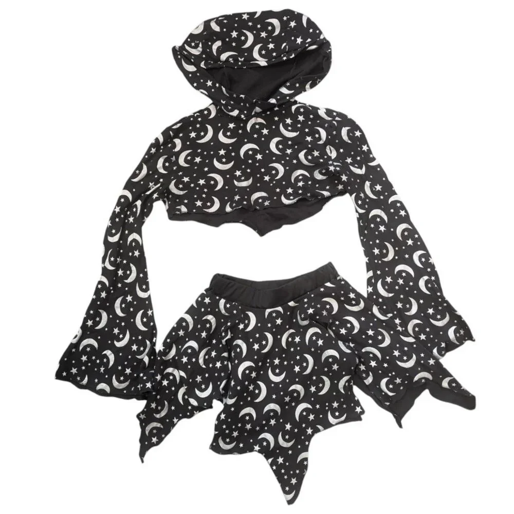 Witchy rave OOAK skirt set four piece stars and moon Size Small - Picture 1 of 6